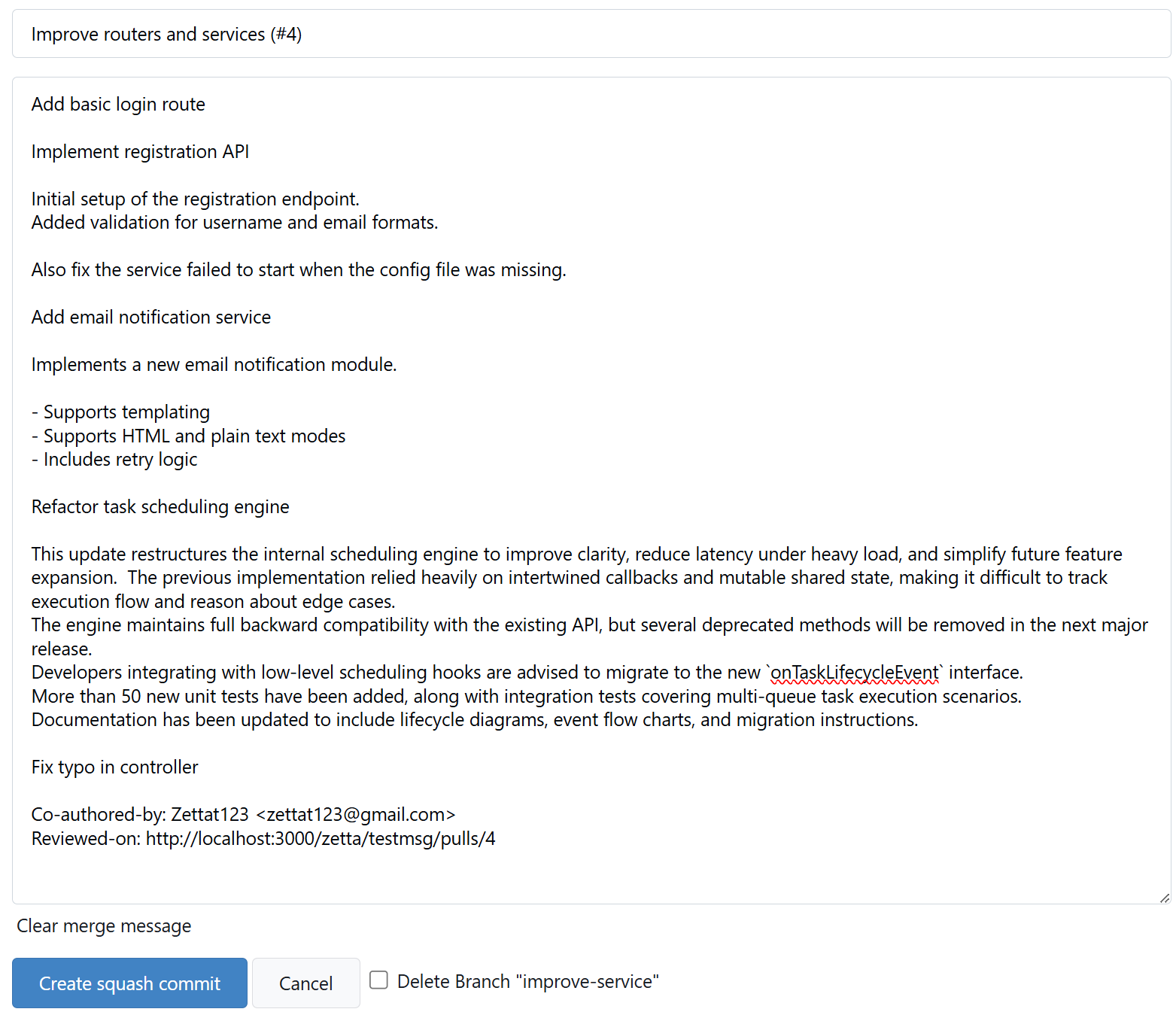 Squash merge message example