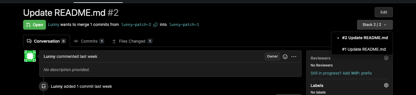 The stack of a pull request